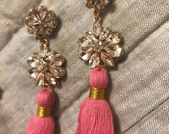 Pink Tassel Statement Earrings