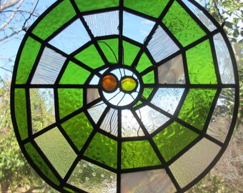Stained Glass Art, Spider Web, Suncatcher, Panel, 11 inch diameter