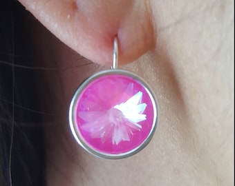 Hot Pink Swarovski Droplet Earrings