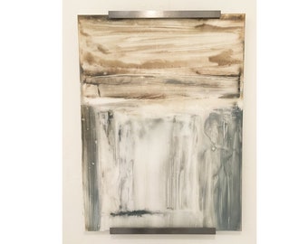 Contemporary Abstract Painting Original Wall Art Neutral Earth tones on plexiglass with Steel