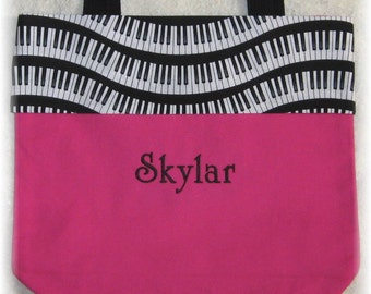 Piano personalized music lesson book bag HOT PINK keyboard canvas student birthday recital kids children musician gift idea