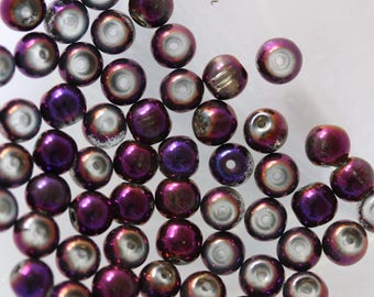 set of 5 round purple glass beads