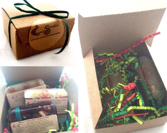 Holiday Soap Gift Set / Gift Wrapped Soap / 3 oz Soap Set / VEGAN Soap, Organic Soap / Vegan Gift Set / Chocolate, Candy Cane, Butterscotch