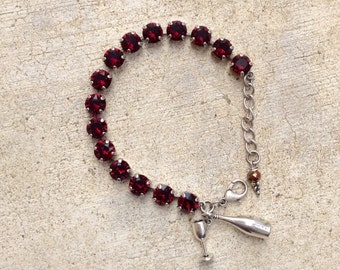 Swarovski Crystal Bracelet - wine lover jewelry - wine bracelet - crystal tennis - Gift under 40 - gift for her - burgundy white crystals