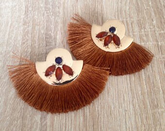Brown/caramel fringe and rhinestone earrings