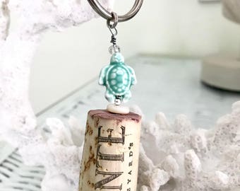Turtle Recycled Winecork Nautical Coastal Keychain