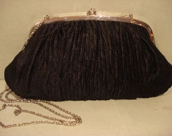 Vintage 1990s Black Clutch Satin Handbag