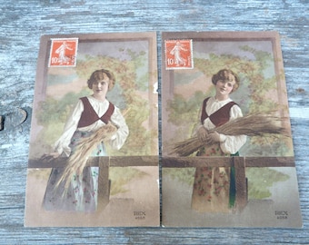 Vintage Antique 1900 /1910 set of 2 postcards /old French / recolored