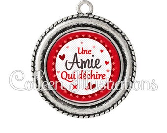Pendant cabochon 25mm one friend who rocks - series 17