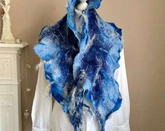 Merino Wool Scarf Felted Wool Scarf Nuno Felted Scarf