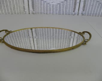 Vintage Ladies Vanity Floral Filigree Dresser Mirror Tray Gold