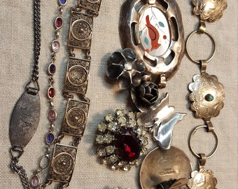 Vintage Lot of Sterling and Other Parts for Jewelry Making Findings Scrap Broken