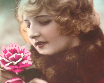 SALE 2 Hand Tinted Vintage Pretty Lady Postcards