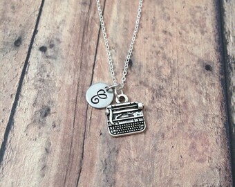 Typewriter initial necklace - typewriter jewelry, gift for writer, typist necklace, writer necklace, silver typewriter pendant