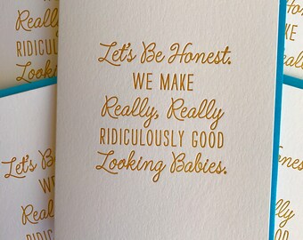 Fathers Day card from wife, or Mother's Day card from Husband. Card for husband, wife, daddy, baby daddy. Good looking babies. DeLuce Design