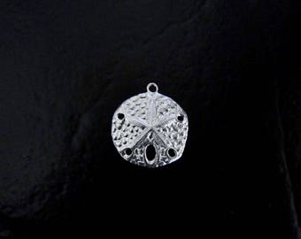 One Sterling Silver Sand Dollar Charm 18x21mm, Made in USA, SC8