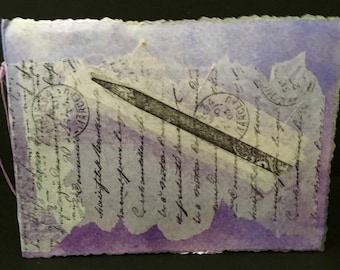 Decoupaged Covered, Hand-Bound, Blank Watercolor Paper Journal 4"x 6"