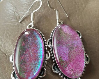 Pink Dichroic Glass Earrings!