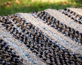 Twined Rag Rug, Handmade Woven Rag Rug, Rag Rug, Upcycled Denim Fabric Rug, Country Farmhouse Decor, Handwoven Textile