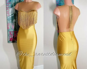 Custom made fringe and rhinestone dress