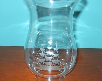 Replacement Hurricane Oil Lamp Glass Globe with Cut Glass TALL SHIP