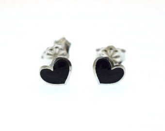 Black Heart Earrings, Tiny Red Heart, Small Stud Earrings, Teen Jewelry, Teen Girls, Post Earrings, Enamel Earrings, Enamel Jewelry