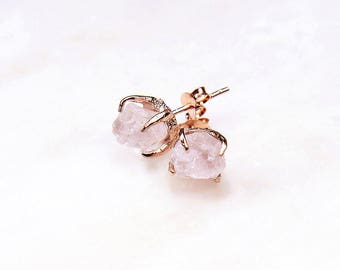Rose Quartz Rose Gold Earrings. Rose Quartz Earrings. Bridesmaid Gift. Bridal Jewelry. Rose quartz bridal earrings. Rose quartz studs.