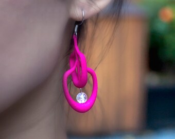 Magenta Earrings | Dangle Earrings | Long Earrings | Statement Earrings | 3d printed | Gift for Women | Gift for Her | Statement Wife Gift