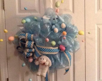 Blue Easter Bunny Wreath
