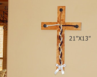 Cross, Rustic Wall Cross, Cord of Three Strands, Unity Braids, Barn Wood Cross, Rustic Decor, Rustic Cross, Hanging Wall Cross, Wooden Cross