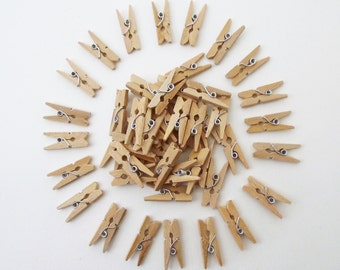 Mini wood pegs. Natural colour. 1 inch / 2.5 cm. Pack of 20 or 50