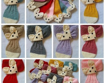Toddler Adjustable Fox Scarf, Fox Knit scarf, Stretch Toddler Adjustable Fox Scarf Hand Knit scarf / Neck warmer in 4 Colors