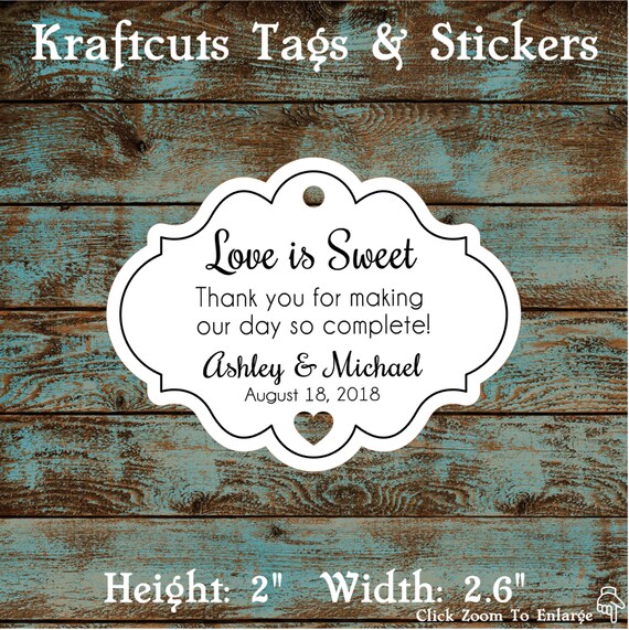 Love is Sweet Personalized Wedding Favor Tags - Qty: 30 Tags #609