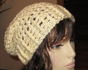 Cream Homespun Slouchy Beanie
