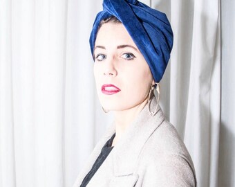 Blue-Handmade Velvet band/turban/Headband