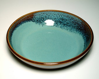 Small Pasta Bowl - Pie Plate - Brown and Teal Pottery
