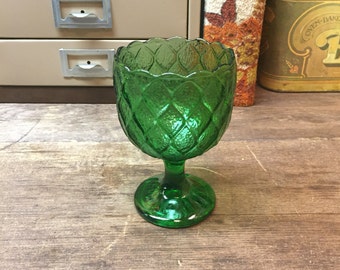 Vintage Green Dish Bowl Pedestal Diamond Design Sunburst bottom