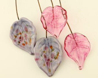 Lampwork Headpins, Glass Leaf Head Pins, Headpin on 20Ga Antique Copper Wire, Pink, Lavender