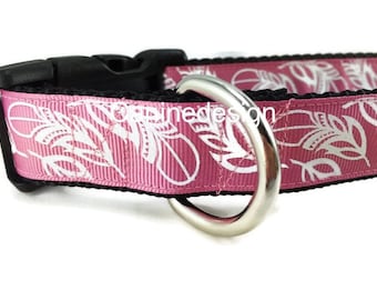 Dog Collar, Feathers, 1 inch wide, adjustable, quick release, metal buckle, chain, martingale, hybrid, nylon