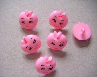 buttons x 10 child Apple acrylic pink smile 17 x 17 mm