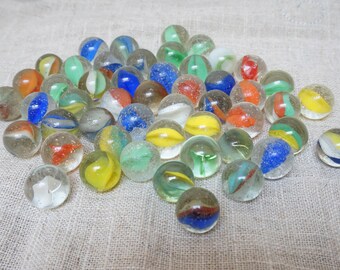 50 Vintage marble lot bulk of marbles small cat eye swirl retro multi color mix multicolor assorted red green blue yellow orange handmade