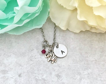 Elephant Initial Jewelry - Tiny Elephant Jewelry - Personalized Initial Elephant Necklace - Elephant Initial Necklace - Elephant Necklace