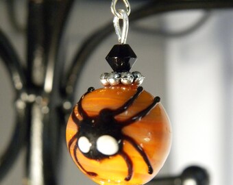 Halloween earrings, Halloween spiders on pumpkin earrings, orange Halloween jewelry