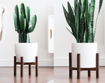 Mid Century Modern Plant Stand with Square Legs, Hand Made in Canada, Walnut Wood, Retro Home Decor