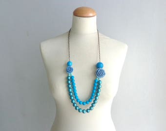 Turquoise blue flower Statement necklace longer style, colorful necklace