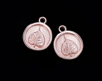 2 of 925 Sterling Silver Rose Gold Vermeil Style Bodhi Printed Charms 10.7 mm. :pg0298