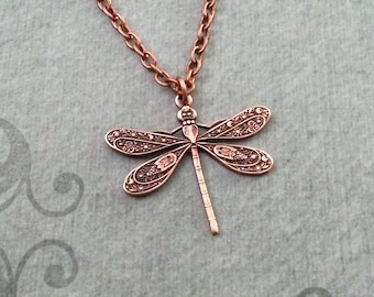 Dragonfly Necklace SMALL Copper Dragonfly Jewelry Dragonfly Charm Necklace Dragonfly Pendant Insect Necklace Bug Jewelry Bridesmaid Necklace