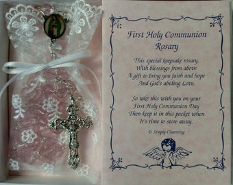 Pink Glass Bead First Communion Rosary
