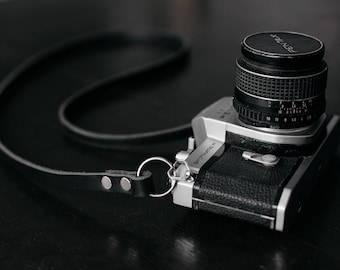 Skinny Leather Camera Strap - Black - Mirrorless Camera Strap - Film Camera Strap