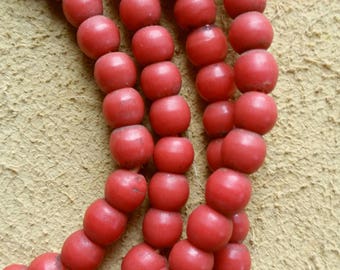 6mm Coral red Prosser African trade beads, 25 inch strand